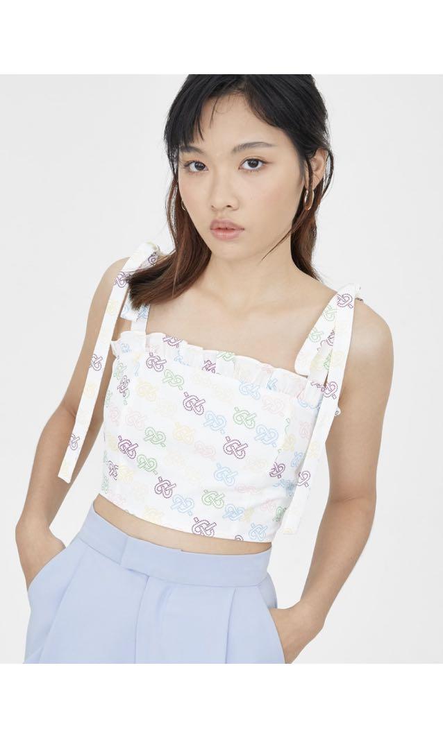 Tall Eyelet Tie Shoulder Corset Crop Top