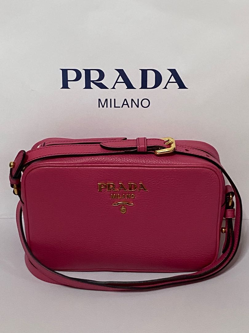 Prada Vitello Phenix Leather Peonia Pink Shoulder Camera Bag 1BH103