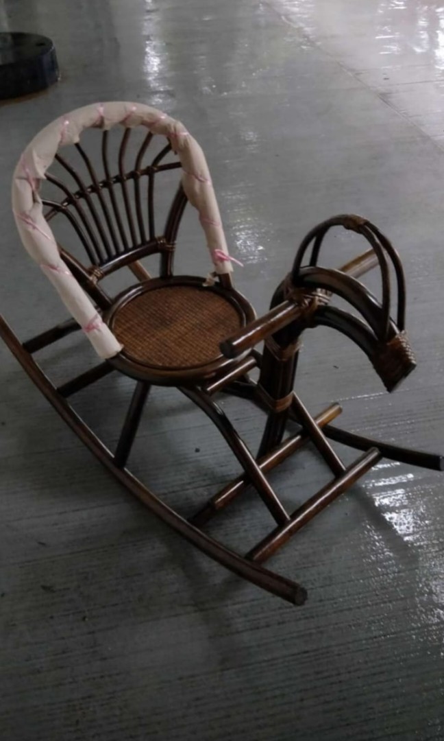 wooden rattan cane rocking horse, Furniture & Home Living, Furniture ...
