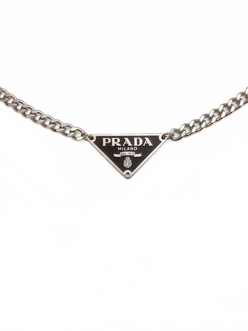 repurposed vintage prada tag choker necklace in black (silver chain),  Women's Fashion, Jewelry & Organisers, Necklaces on Carousell