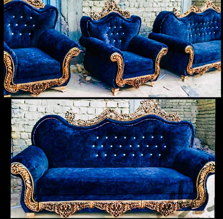Royal blue victorian sofa full set 70sale , Furniture & Home Living