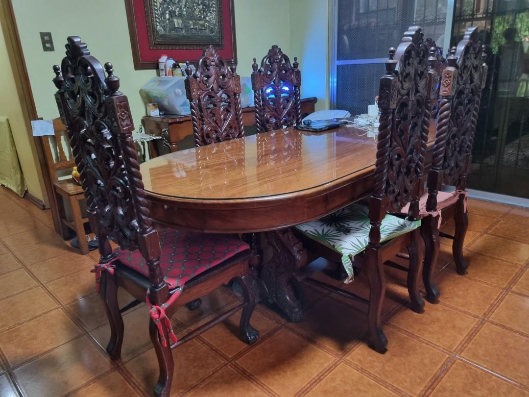 Solid narra dining table with 6 chairs made of narra