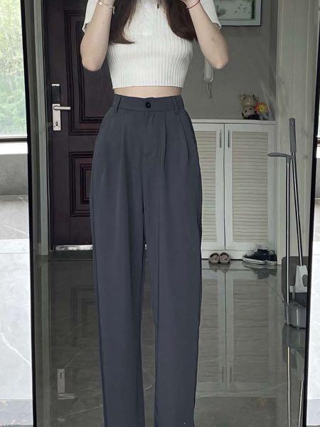 Women's Solid Color Casual Elastic High-Waist Loose Comfy Dressy Wide Leg  Pants Work Pants with Pockets Long Trousers at Amazon Women's Clothing store