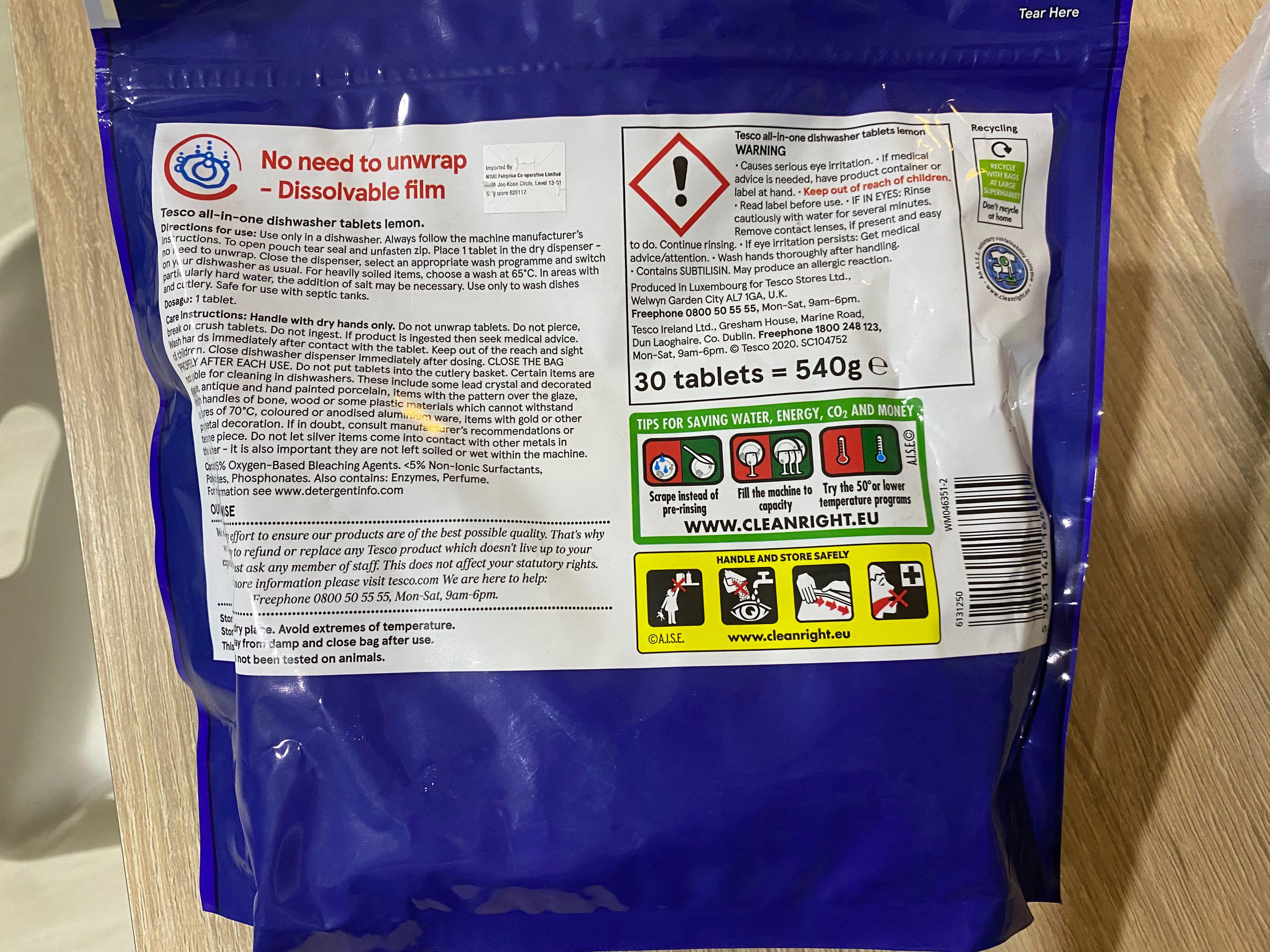 TESCO Allinone dishwasher tablets 30s (3 for 20), Furniture & Home