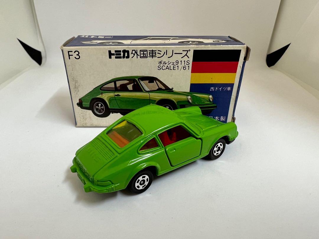 Tomica F3-1-1 Porsche 911S (黃色窗· 初版雙面日文字盒)
