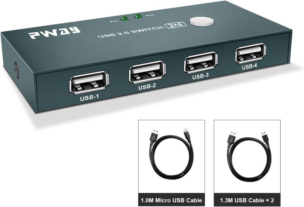 USB Switch Selector 2 Computer Sharing 4 USB 2.0 Device Peripheral ...