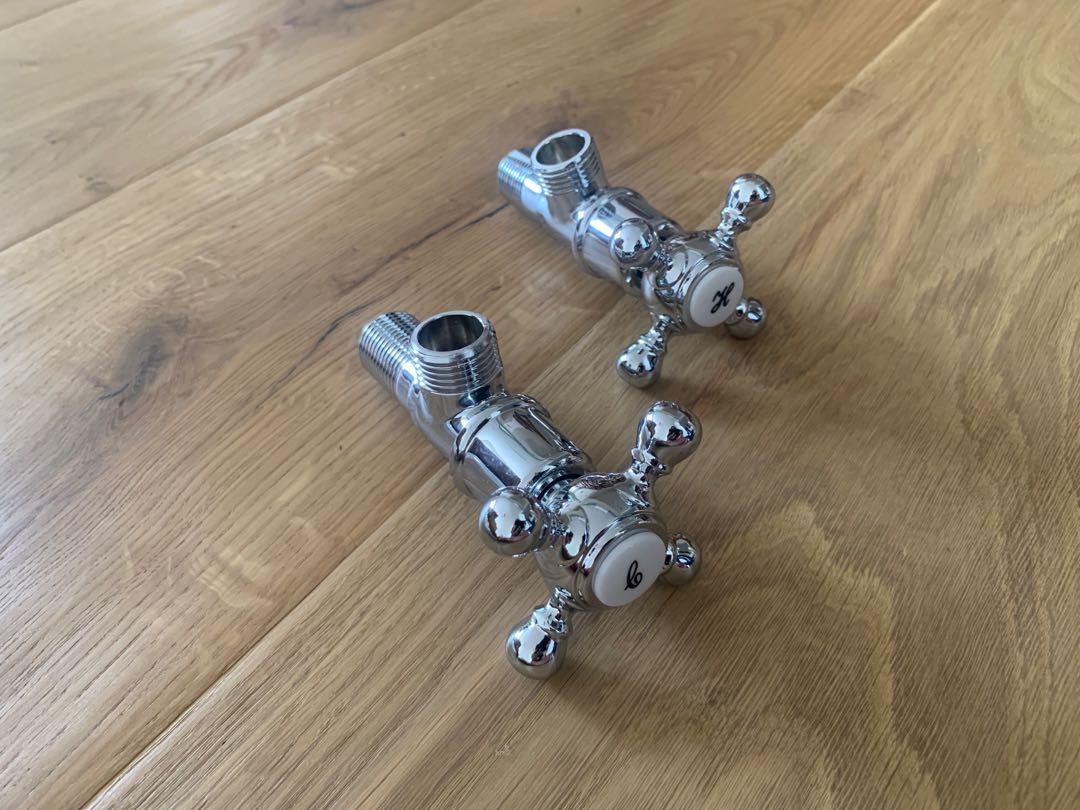 Vintage silver water valves for sink, Furniture & Home Living, Bathroom