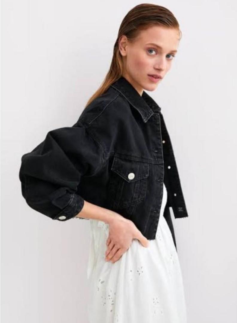 Zara cropped black denim jacket XS  BAZAARA
