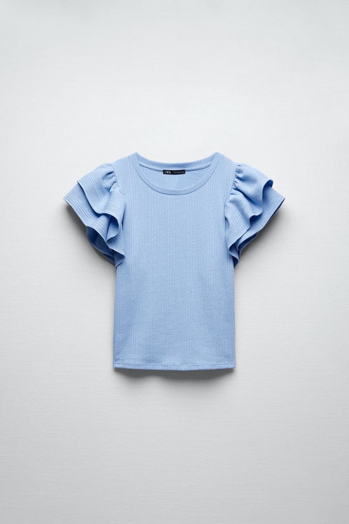 Zara blue ruffle hotsell top