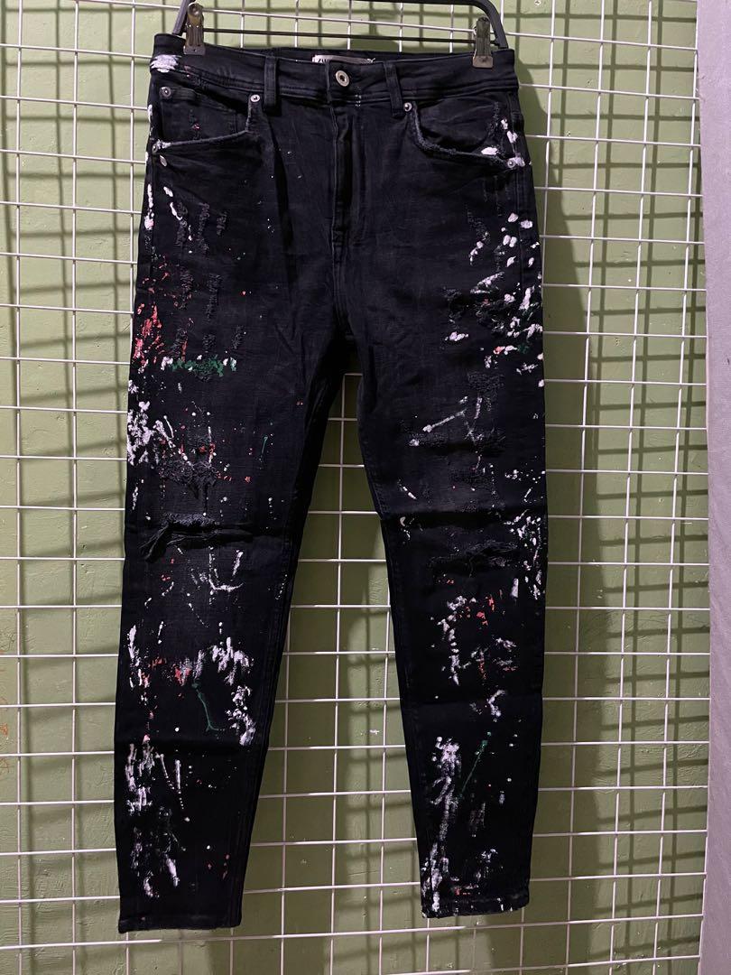 Zara tapered fit paint splatter jeans 