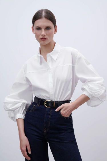 Zara Top Poplin Balloon Sleeve, Fesyen Wanita, Pakaian Wanita, Atasan di  Carousell