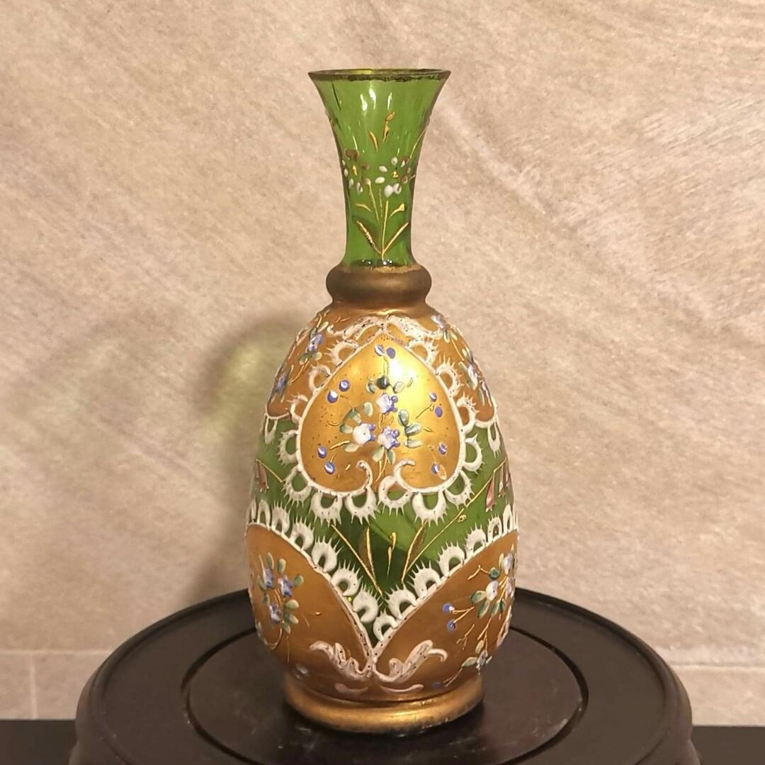 捷克(c.1880) ~ Moser 綠色玻璃鍍金手繪花瓶, 興趣及遊戲, 收藏品及 
