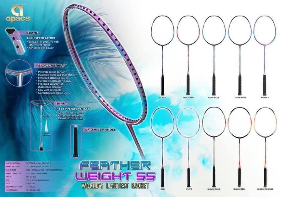 Apacs Feather Weight 55 (8U), Sports Equipment, Sports  Games, Racket   Ball Sports on Carousell