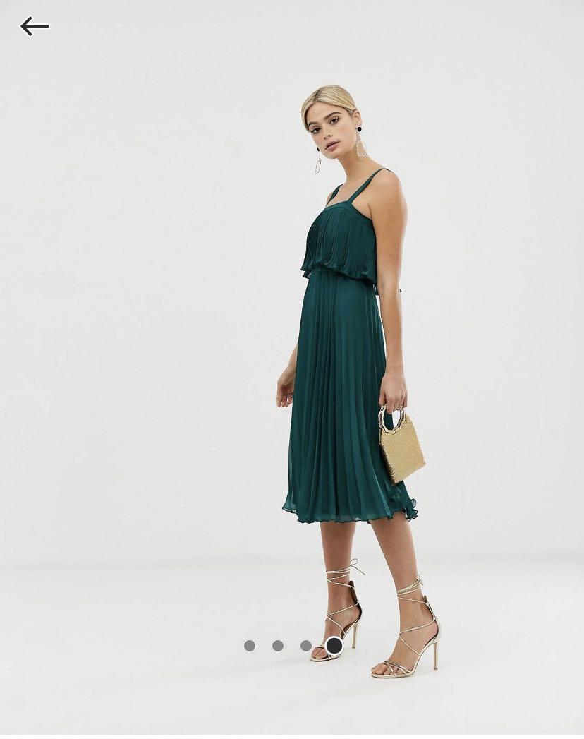 ASOS Design Tall double layer pleated cami midi dress
