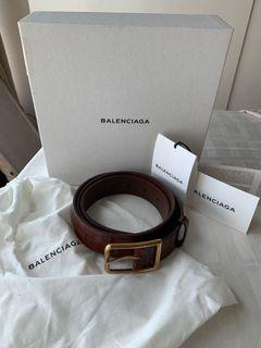 Authentic Balenciaga Veau Facon Croc Effect Leather Belt in Marron Clair