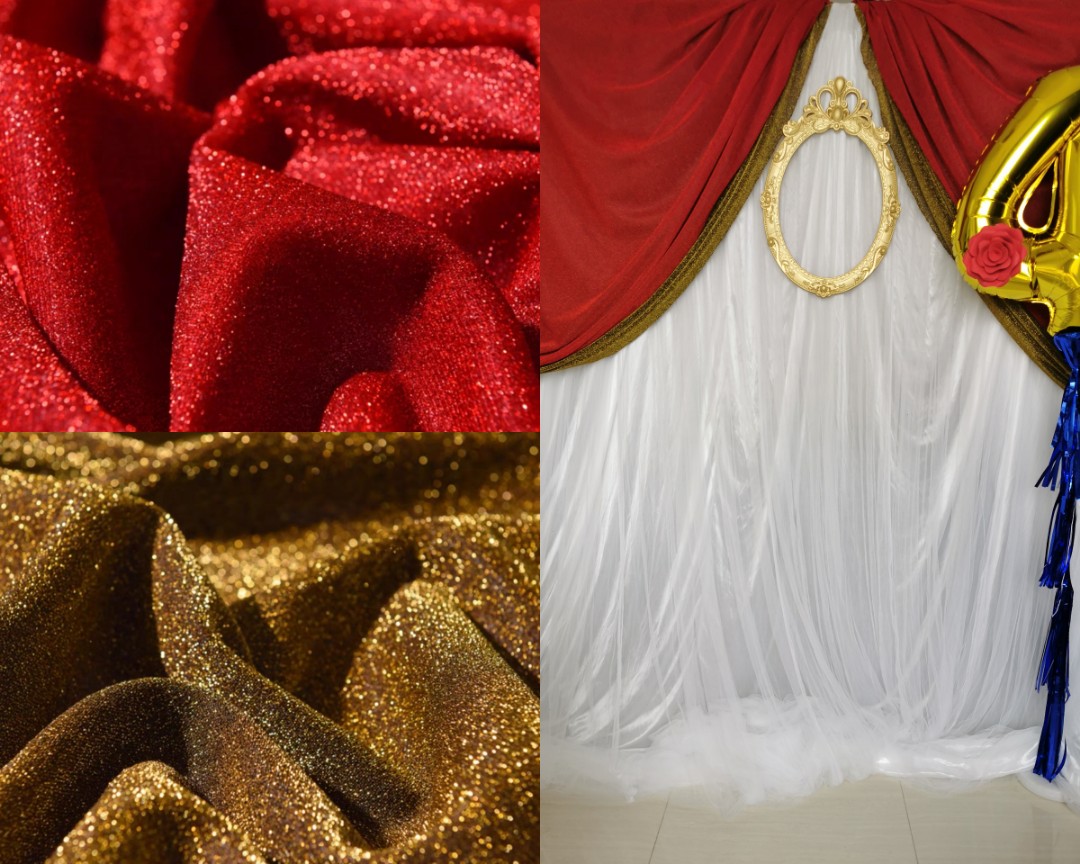 Luxury theme / Backdrop cloth / Red shimmer cloth / gold shimmer cloth