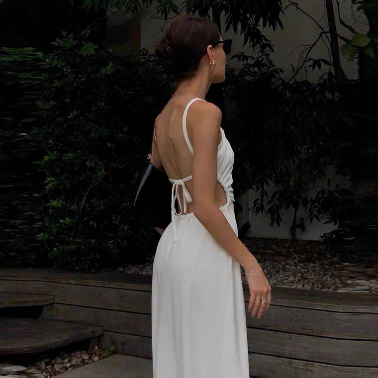 backless white long dress