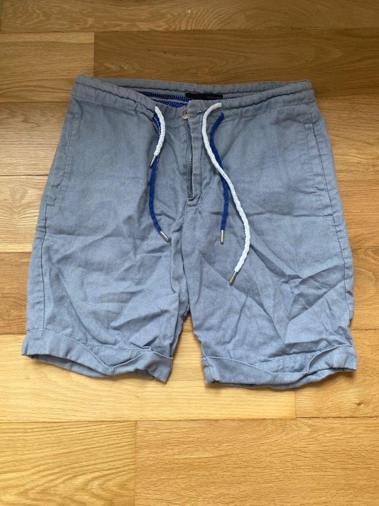 BASIC Zara Men Grey Linen Shorts, Men's Fashion, Bottoms, Shorts on