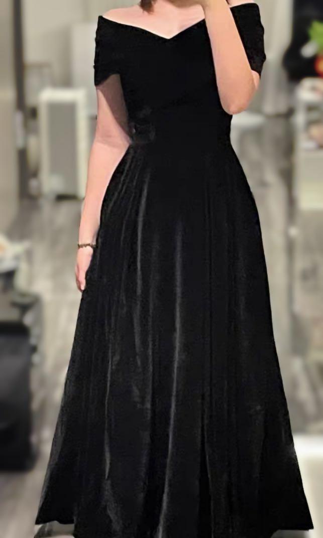 Black Velvet Off Shoulder Evening Dress Women s Fashion Dresses