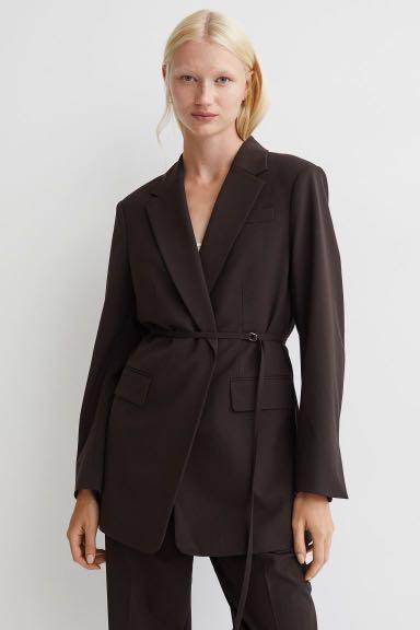 BNWOT H M BELTED JACKET DARK BROWN Women s Fashion Coats