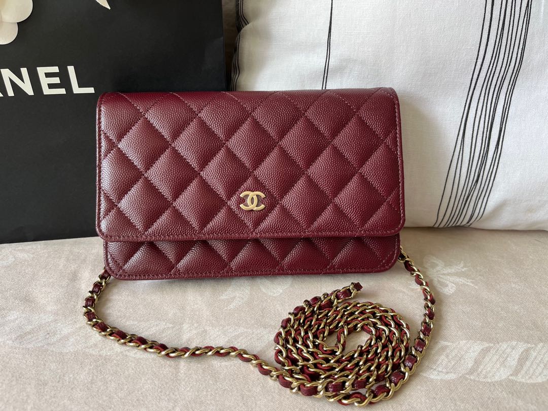 Chanel Burgundy Caviar Woc Wallet on Chain 21B, Women's Fashion, Bags ...