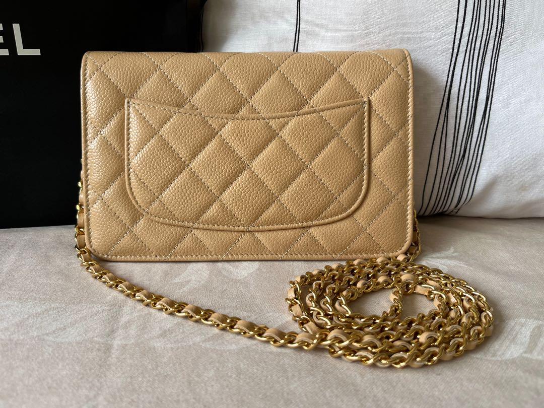 Chanel 21B Black Caviar Mini Wallet On Chain Gold Card Shoulder Crossbody  Bag