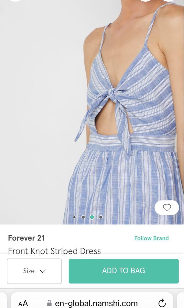 Forever 21 Front Knot Striped Dress in Blue Women s Fashion Dresses Sets Dresses on Carousell