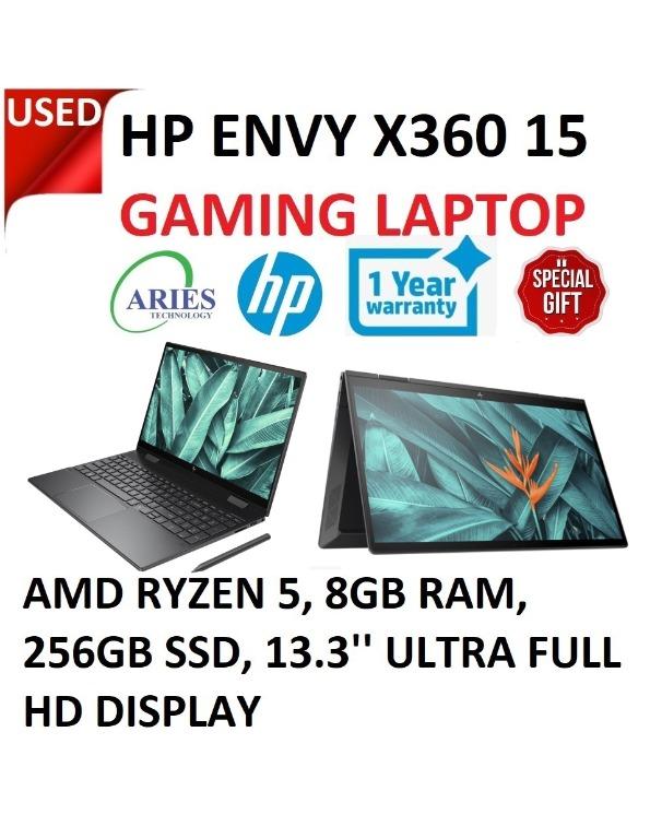 Gaming Laptop Touchscreen USED Model HP Envy x360 AMD RYZEN 3, 8GB, 256GB  SSD and Gaming Notebook