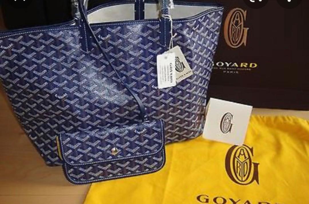 Goyard Saint Louis Tote PM Navy Blue in Canvas/Calfskin with