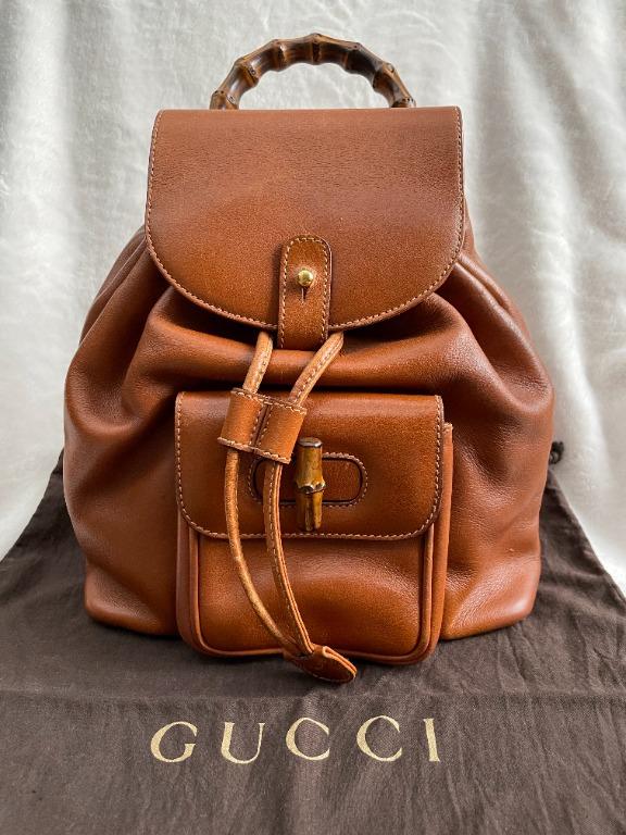 Used] Gucci Mini Backpack Brown Bamboo Leather ref.483737 - Joli