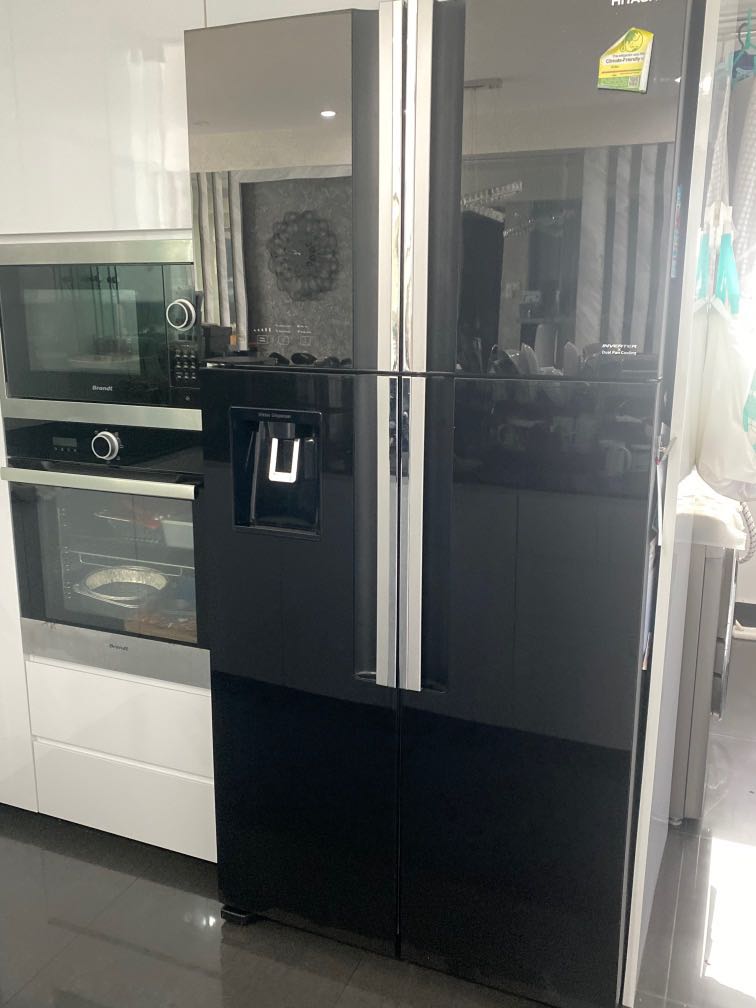 HITACHI RW690P7MSX French door fridge deluxe glassin Black Glass, TV