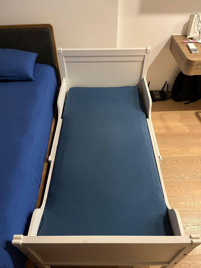 Ikea kids extendable Bed Frame with mattress and canopy, Furniture