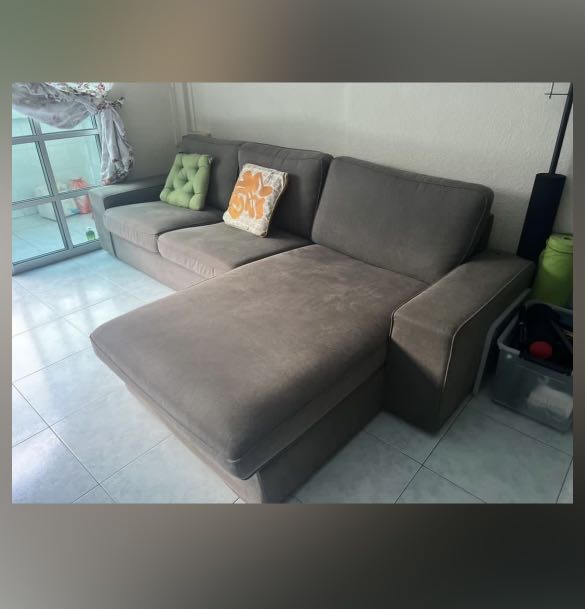 Ikea L shape sofa Dark Grey 4 seater sofa set , Furniture & Home