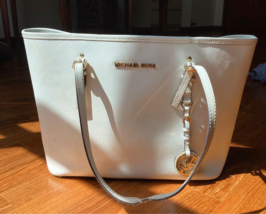 White and tan michael kors purse hot sale