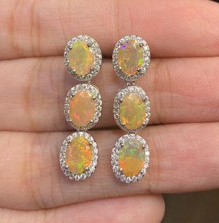 Natural Rainbow Opal Drop Earrings in 92.5 Sterling Silver