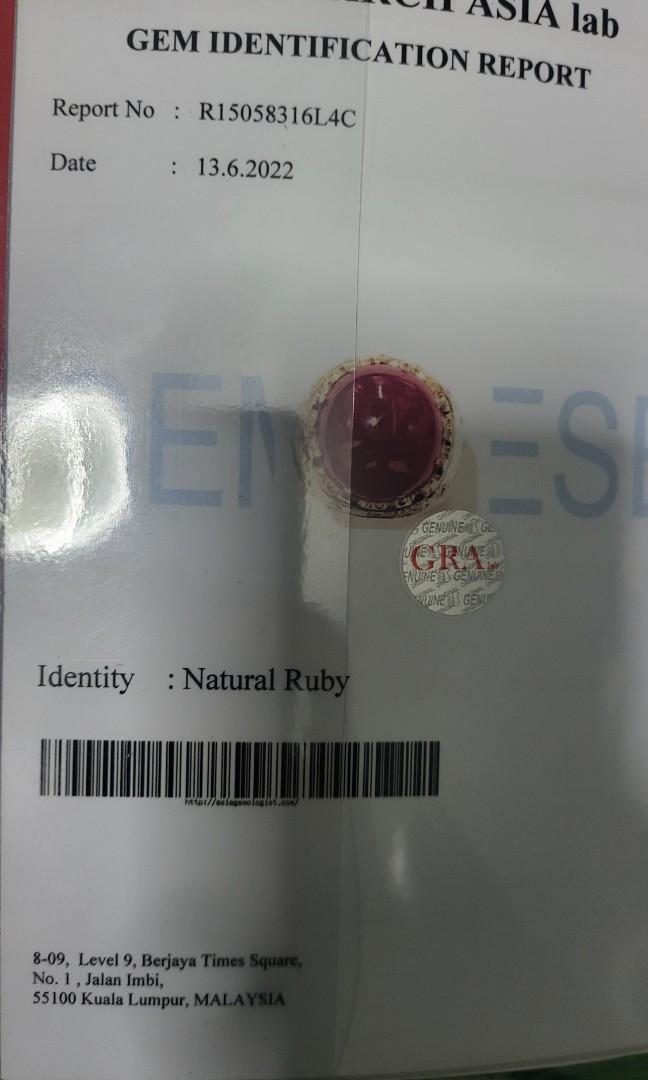 Natural Ruby (Category: Rings) located in Singapore. Submitted by silver_state (Listing ID 1172205273, Image 3). Description: Colour : Vivid Red Cut : Cabochon Shape : Sub Oval Weight : 32.20 CT Origin : Burma.