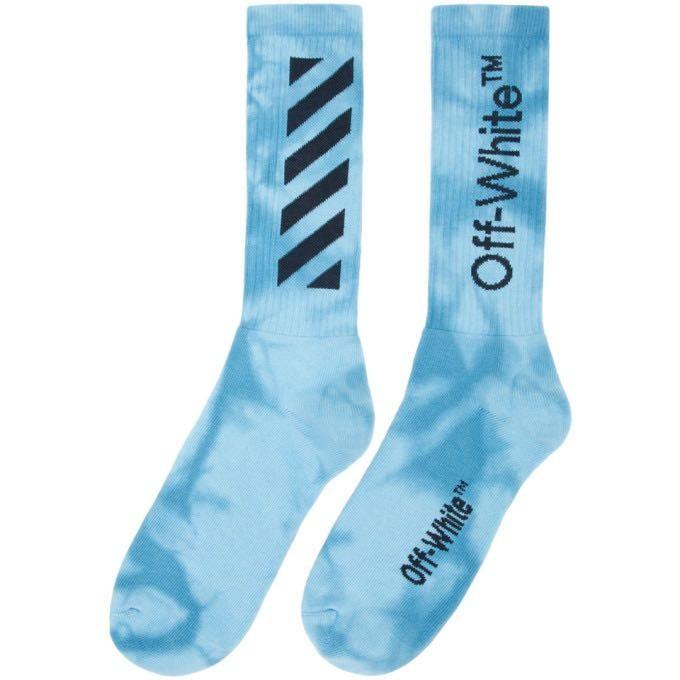 Original Off white blue tie dye diag skateboard mid socks Men s