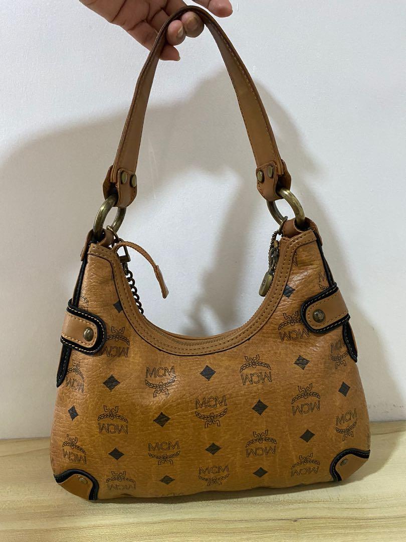 Mcm Hobo Visetos Monogram Jackie Canvas Leather Shoul Brown