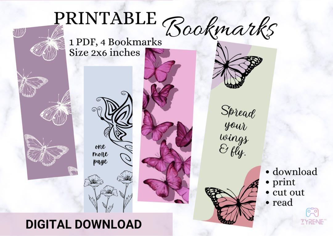 Butterfly Bookmarks Printable Bookmarks Set Of 4 Book Lovers Ts Hobbies And Toys 