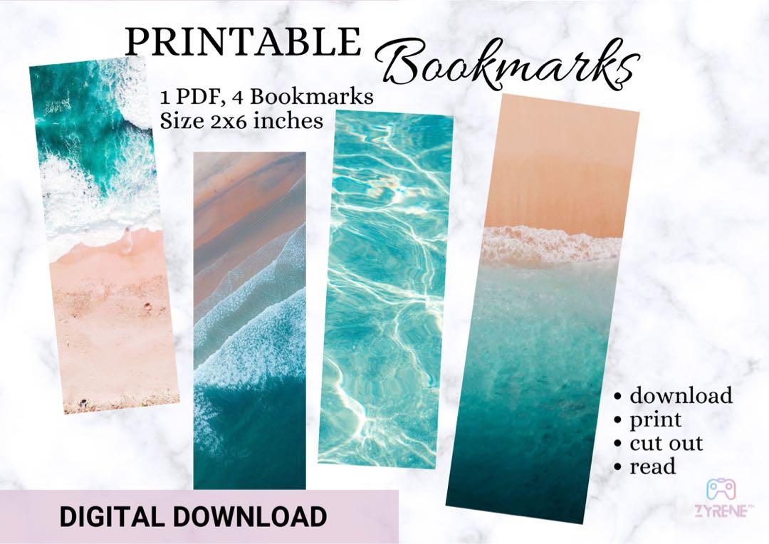 Ocean Aesthetic Bookmarks Printable Bookmarks Set of 4 Book