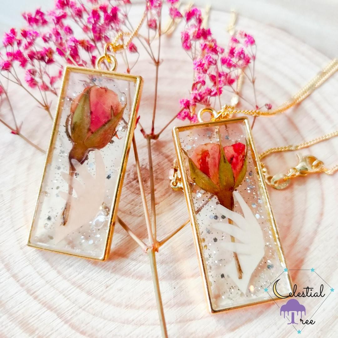 Rose hot sale resin necklace