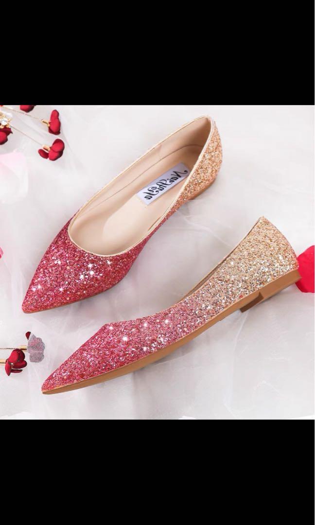 Red gold diffusion sequin flats Women s Fashion Footwear Flats