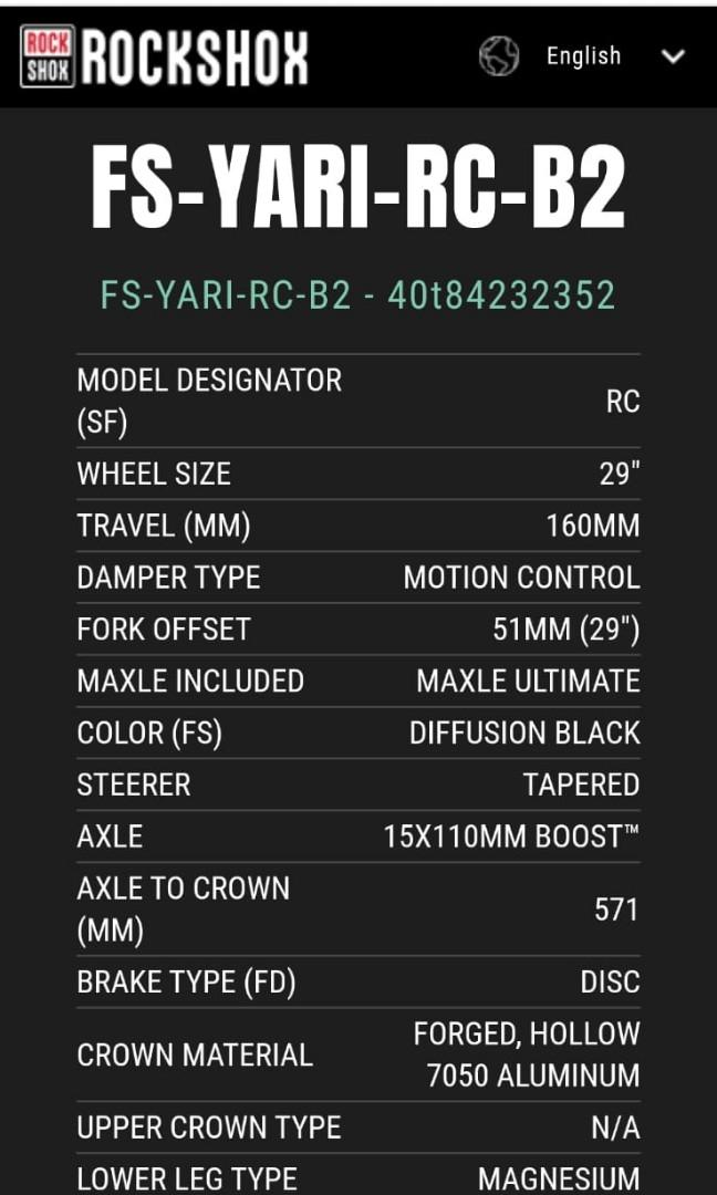 Rockshox yari sales axle to crown