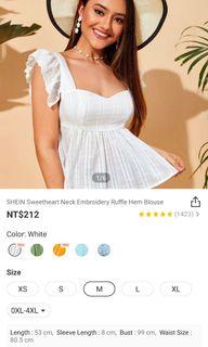 SHEIN Sweetheart Neck Embroidery Ruffle Hem Blouse
