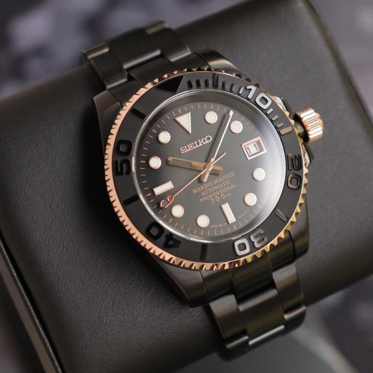 Stealth Black-Rose Gold Seiko Mod Automatic Watch Two-Tone Men's Formal  Wear Metal Dress Dive Watch, Men's Fashion, Watches & Accessories, Watches  on Carousell