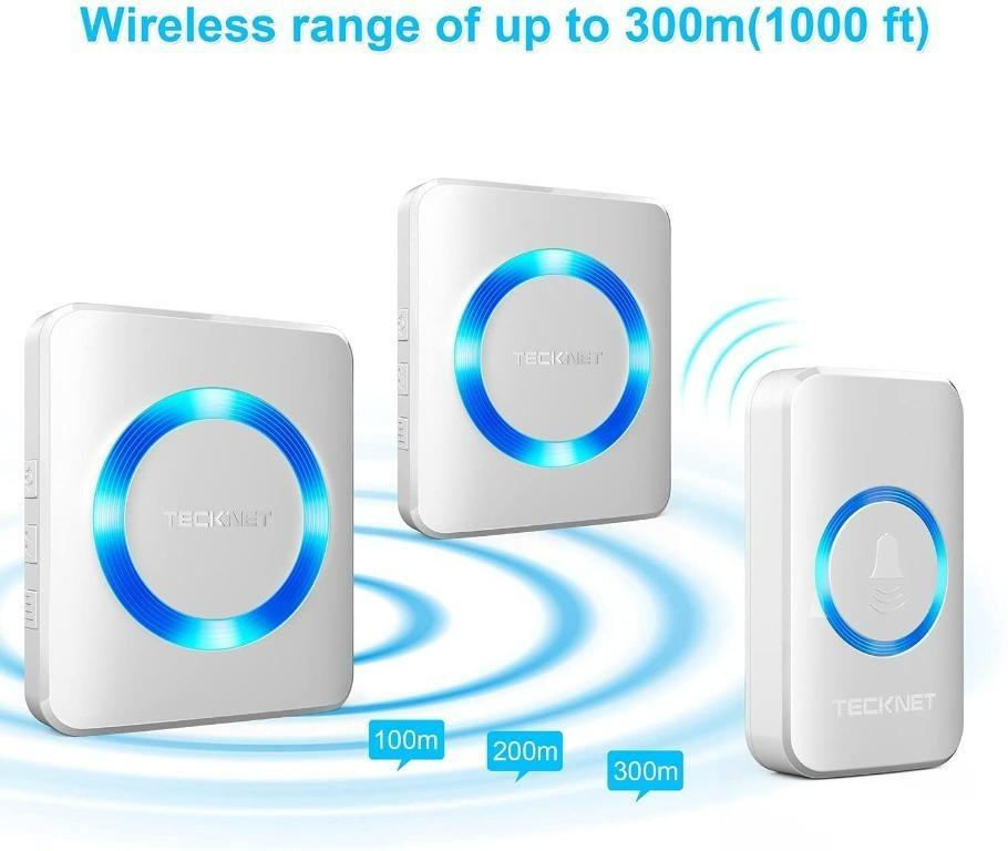 TECKNET Wireless Doorbell, Waterproof Twin Wall Plug-in Cordless