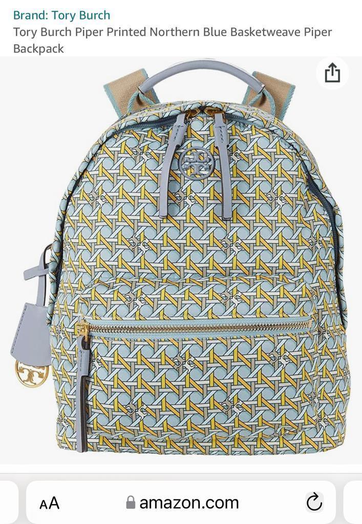 Tory Burch Northern Blue Basket Weave Piper- Print Zip Backpack, Women's  Fashion, Bags & Wallets, Backpacks on Carousell