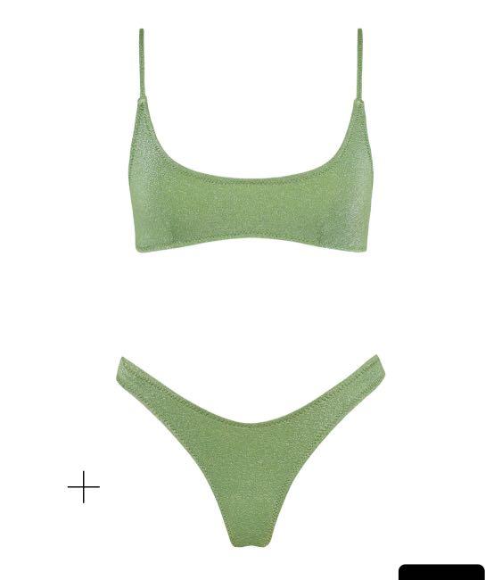 Size xs top and xs bottom cheeky Mica set — Lime Sparkle #triangl