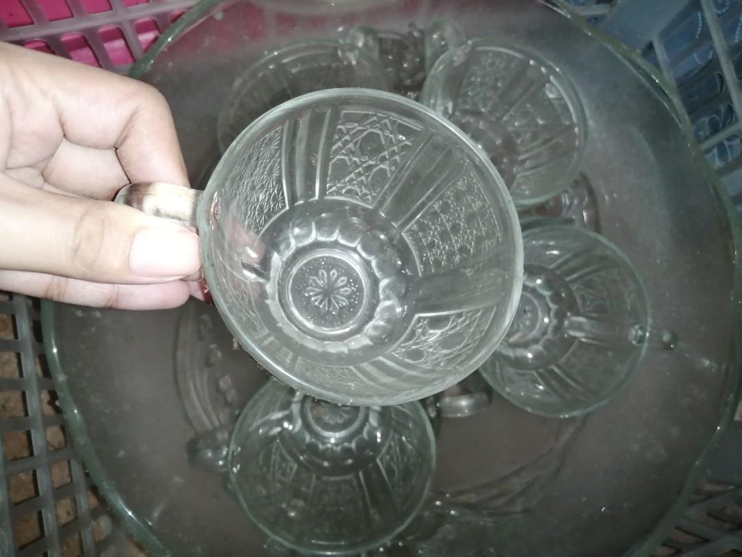 Vintage Glass Juice punch bowl with cups, Furniture & Home Living