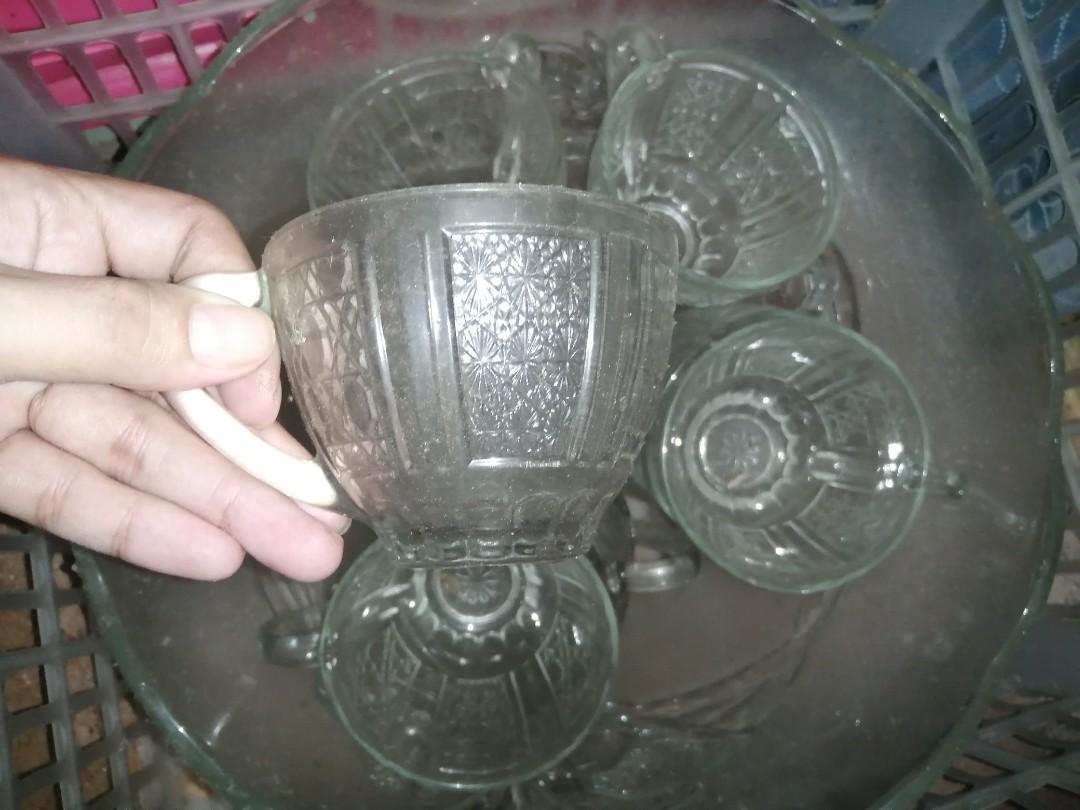 Vintage Glass Juice punch bowl with cups, Furniture & Home Living